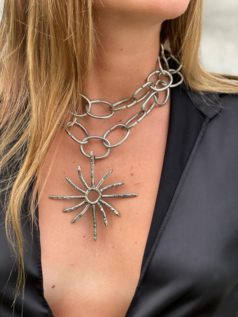 Collar Sol Cadena Plateado